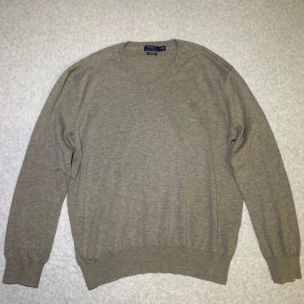 Polo‎ Ralph Lauren Mens XL Pima Cotton V-Neck Sweater Gray Pullover Pony Logo